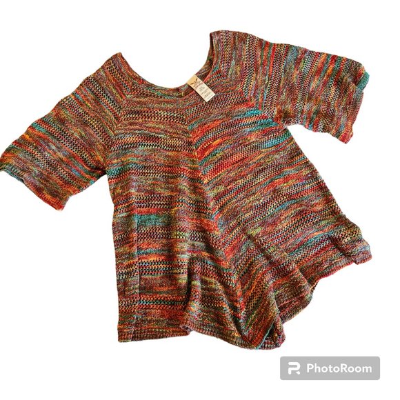 Faded Glory Double V Neck Sweater Boho Y2K Tunic Sunset Cozy Fall Women Large - Picture 2 of 4